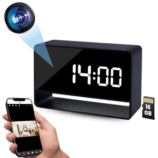 Мини настолен часовник с камера iUni IP27 Mini, 16GB, Full HD, 150°, нощно виждане, преглед на живо на телефон
