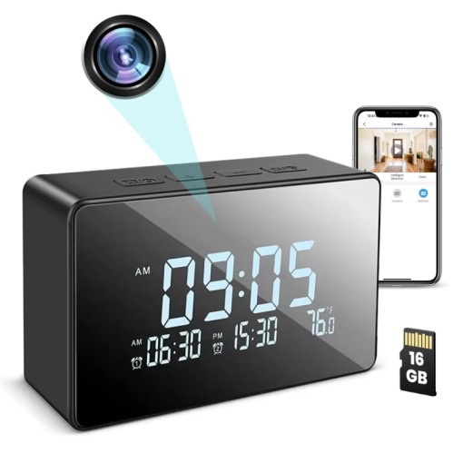 Настолен часовник със шпионска камера iUni IP61, Full HD, 16GB, Wi-Fi, нощно виждане, термометър