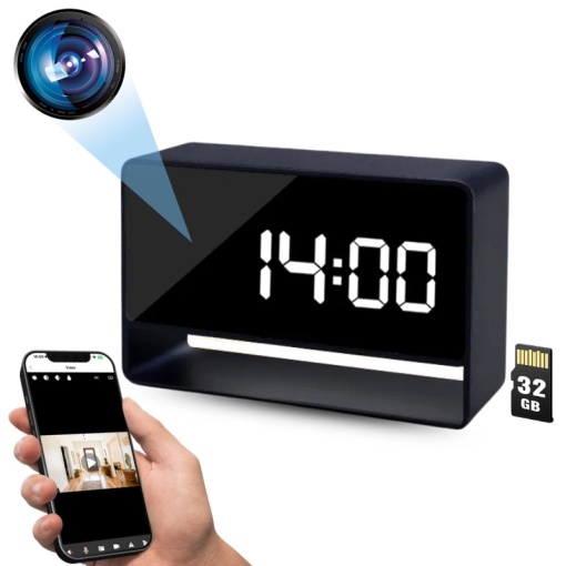 Мини настолен часовник с камера iUni IP27 Mini, 32GB, Full HD, 150°, нощно виждане, преглед на живо на телефон