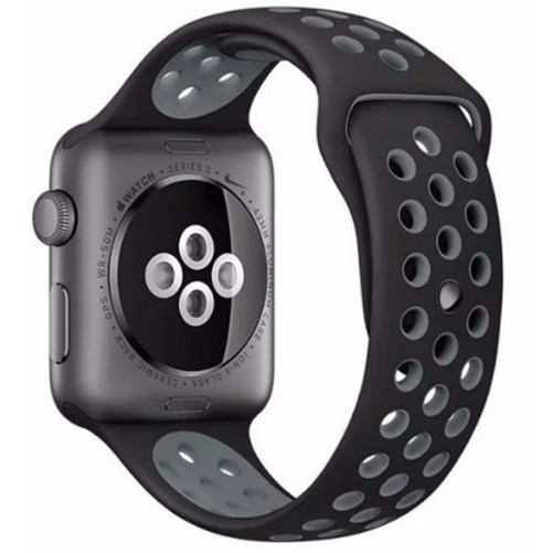 Каишка iUni за Apple Watch 1/2/3/4/5/6/7 40 мм Силикон Черен/Сребрист