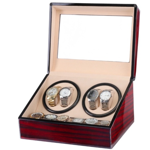 Кутия за Навиване на Часовници iUni, Watch Winder 4 + 6 Места за Съхранение, Махагон-Крем