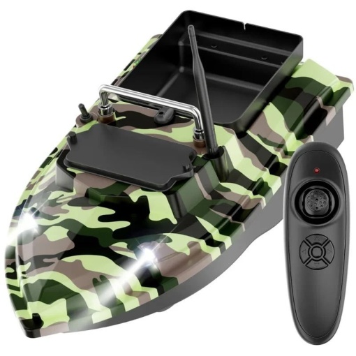 Лодка за риболовна стръв iUni V050, 500m, капацитет 2 кг, 18000mAh, 10km/h, 2.4GHz дистанционно управление, Камуфлажно зелено