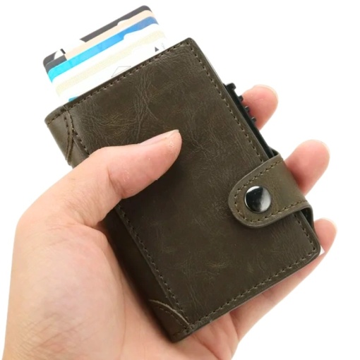 Портфейл iUni P4, RFID, слот за 9 карти, тъмно кафяв