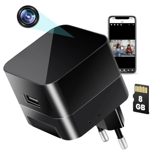 Шпионска камера в USB зарядно iUni IP90, 8GB, Wi-Fi, Full HD, Нощно виждане, Сензор за движение