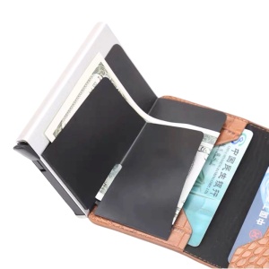 Πορτοφόλι iUni P1, RFID, θήκη για 6 κάρτες, σχέδιο κροκοδείλου, καφέ - Img 5