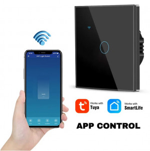 Интелигентен сензорен ключ, WiFi, Защитно стъкло, iUni 1G, 10A, Гласово управление, Smart Life / Tuya, LED, черен - Img 3