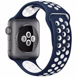 Каишка iUni за Apple Watch 1/2/3/4/5/6/7 38 мм Силикон Син/Бял - Img 1
