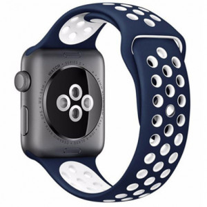 Каишка iUni за Apple Watch 1/2/3/4/5/6/7 40 мм Силикон Син/Бял - Img 1