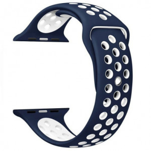 Каишка iUni за Apple Watch 1/2/3/4/5/6/7 40 мм Силикон Син/Бял - Img 5