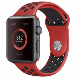 Каишка iUni за Apple Watch 1/2/3/4/5/6/7 40 мм Силикон Червен/Черен - Img 4