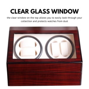 Кутия за Навиване на Часовници iUni, Watch Winder 4 + 6 Места за Съхранение, Махагон-Крем - Img 5
