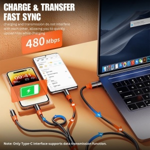 5-in-1-Ladekabel, iUni B18, 120 cm, USB-A/USB-C auf Micro-USB, Lightning, Typ C, iPhone, Samsung, Huawei, Xiaomi, AirPods, MacBook - Img 7