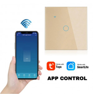 Intelligenter Touch-Schalter, WLAN, Schutzglas, iUni 1G, 10 A, Sprachsteuerung, Smart Life / Tuya, LED, Gold - Img 3