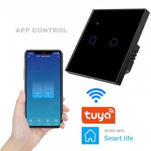 iUni 2F интелигентен сензорен ключ, Wi-Fi, безопасно стъкло, LED, черен - Img 4