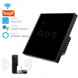 iUni 3F интелигентен сензорен ключ, Wi-Fi, защитно стъкло, LED, черен - Img 7