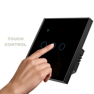 iUni 3F интелигентен сензорен ключ, Wi-Fi, защитно стъкло, LED, черен - Img 12
