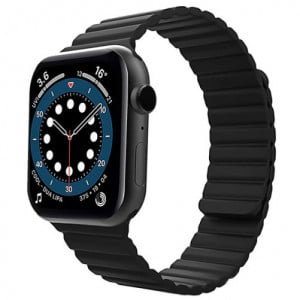 iUni-Armband für Apple Watch 1/2/3/4/5/6/7, magnetisches Silikon, 38 mm, schwarz