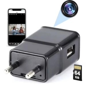 iUni IP1000 Minikamera, USB-Ladegerät, WLAN, Full HD, 64 GB, Live-Ansicht auf dem Smartphone