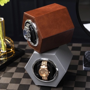 iUni Opwinddoos voor automatische horloges, Watch Winder, Eco-leer, Bruin - Img 4