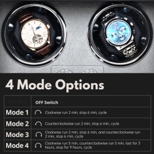 iUni Retro 2-Watch Winder, PU Leather, Black - Img 3