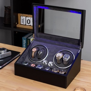 iUni Watch Winder met 4 + 6 opbergvakken, eco-leer, zwart - Img 5