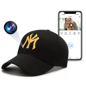 Versteckte Spionagekamera in einer Kappe mit Schirm iUni H15, WLAN, Full HD, Audio- und Videoaufzeichnung, Fotos, schwarz-goldfarben