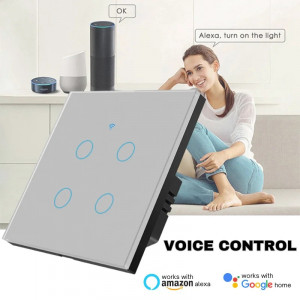 Интелигентен сензорен превключвател, WiFi, Защитно стъкло, iUni 4G, 10A, Гласово управление, Smart Life / Tuya, LED, сребрист - Img 7