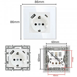 Geschützte Steckdose mit Glasrahmen, USB-A- und USB-C-Anschlüssen, iUni UC1, 16 A - Img 8