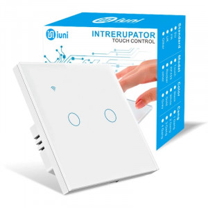 Intelligenter Touch-Schalter, WLAN, Schutzglas, iUni 2G, 10 A, Sprachsteuerung, Smart Life / Tuya, LED