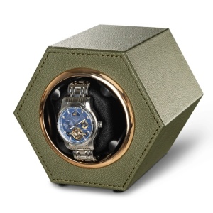 iUni Кутия за навиване на автоматични часовници, Watch Winder, Еко кожа, Каки