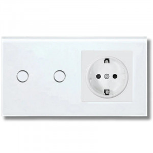 iUni 2Y Tempered Glass Double Touch Switch & Wall Socket, LED, White