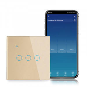 iUni 3F интелигентен сензорен ключ, Wi-Fi, безопасно стъкло, LED, златен - Img 3