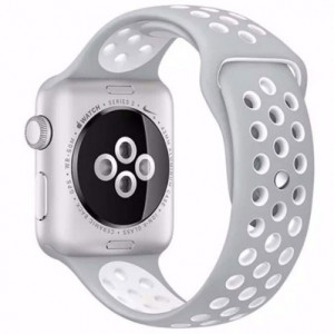 iUni-Armband für Apple Watch 1/2/3/4/5/6/7, 40 mm, Silikon, Silber/Weiß - Img 2