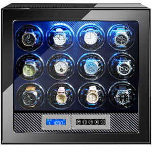 iUni Luxury 12-Watch Winder, Fingerprint Lock, Carbon