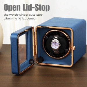iUni Opwinddoos voor automatische horloges, Watch Winder, Eco-leer, Blauw - Img 7