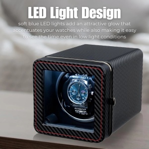 iUni Opwinddoos voor automatische horloges, Watch Winder, Eco-leer, Zwart carbon - Img 5