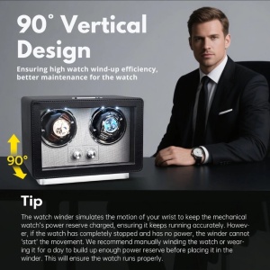iUni Retro 2-Watch Winder, PU Leather, Black - Img 4