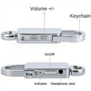 iUni SpyMic BR11 Plus sleutelhanger, spionagerecorder, 8 GB intern geheugen, mp3-speler, zilverkleurig - Img 9