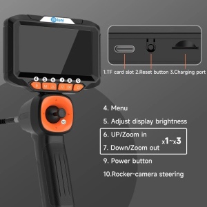 iUni VSP50 PRO Industriële auto-inspectiecamera, 720° draaibaar, bediening met joystick, 5" IPS-scherm, kabellengte 1 m, 1080p, 6 instelbare leds, 6 mm lens, IP67 waterdicht, 4000 mAh - Img 12