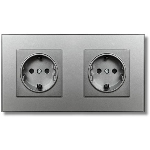 iUni WS2 dubbel stopcontact met frame van gehard glas, 16 A, zilverkleurig