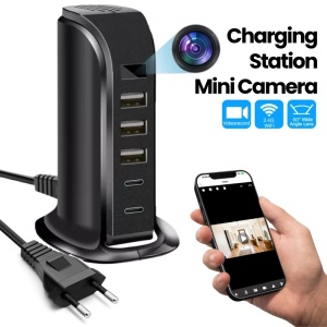 Spionagekamera in der iUni IP91 Ladestation, 64 GB, WLAN, Full HD, Bewegungssensor, 20 W, 2 Typ-C-Anschlüsse, 3 USB-A-Anschlüsse - Img 2