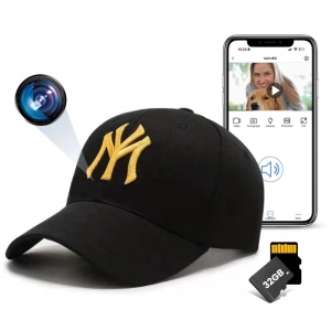 Versteckte Spionagekamera in einer Kappe mit Schirm iUni H15, WLAN, 32 GB, Full HD, Audio- und Videoaufzeichnung, Fotos, schwarz-goldfarben