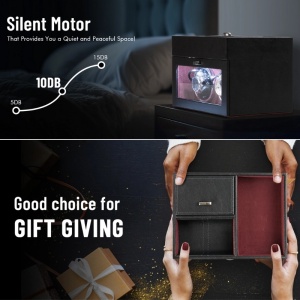 Кутия за Навиване на Часовници iUni, Watch Winder 2 + 3 Отделения за Аксесоари, Еко Кожа, Черно-Червен - Img 9