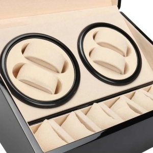 Кутия за Навиване на Часовници iUni, Watch Winder 4 + 6 Места за Съхранение, Черно-Кремава - Img 9