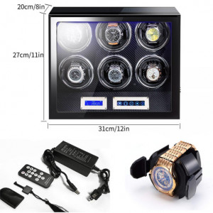 Кутия за самонавиващи се часовници iUni Luxury Watch Winder 6, цвят на въглероден - Img 5