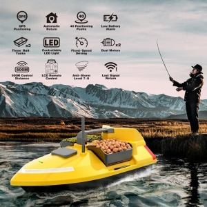 Лодка за риболовна стръв iUni V020, GPS, фосфоресциращ корпус, 3 резервоара, 2kg, 500m, 12000mAh, 10km/h, 2.4GHz дистанционно управление - Img 2