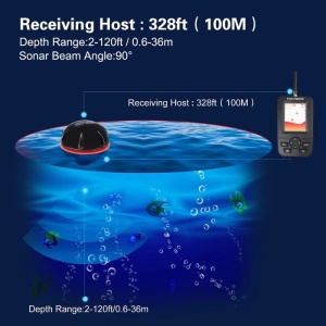 Риболовен сонар Fish Finder Безжичен iUni XJ-01, цветен LCD екран 2.8", сензор 90°, дълбочина 36m, комуникационно разстояние до 100m, 125KHz - Img 7
