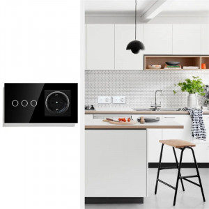 Сензорен ключ и гнездо, рамка от закалено стъкло, iUni 3Y, LED, черен - Img 5
