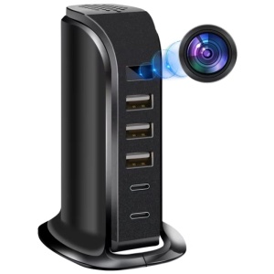 Шпионска камера в iUni IP91 зарядна станция, Wi-Fi, Full HD, слот за microSD карта, 20W, 2 Type-C порта, 3 USB-A порта
