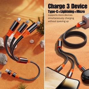 5-in-1-Ladekabel, iUni B18, 120 cm, USB-A/USB-C auf Micro-USB, Lightning, Typ C, iPhone, Samsung, Huawei, Xiaomi, AirPods, MacBook - Img 3